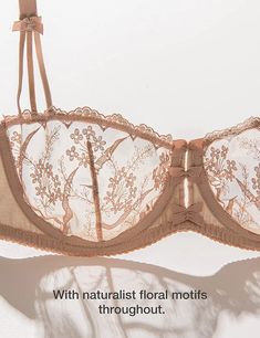 Embroidered Lace Unlined Bra Demi Sheer See Through Underwire Bras – WingsLove Unlined Bra With Underwire, Elegant Brown Underwire Bra, Fitted Beige Bra With Lace Trim, Fitted Beige Lace Trim Bra, Fitted Floral Embroidery Bra, Fitted Brown Underwire Bra, Demi Bras, Lace Bra Top, Underwire Bras