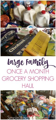 grocery shopping haul with milk, eggs and other items on the table in front of it