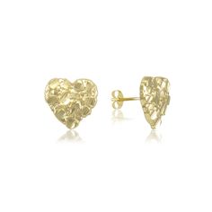 Gold Heart Earrings Diamond Cut Gift, 14k Gold Diamond Cut Heart Earrings, Valentine's Day Yellow Gold Heart Earrings With Diamond Cut, 14k Gold Heart-shaped Diamond Cut Earrings, 14k Gold Heart Earrings With Diamond Cut, Heart Shaped Yellow Gold Diamond Cut Earrings, Yellow Gold Heart Earrings With Diamond Cut, Gold Things, Gold Nugget Ring