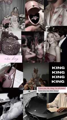 a collage of photos with the words king and queen