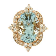 8.27 Carat Natural Aquamarine 14 Karat Rose Gold Diamond Ring Stamped: 14K Rose Gold Total Ring Weight: 8.8 Grams Total Natural Aquamarine Weight is 7.62 Carat (Measures: 15.00x11.00 mm) Color: Blue Total Natural Diamond Weight is 0.65 Carat Color: F-G, Clarity: VS2-SI1 Face Measures: 23.35x19.50 mm Sku: [702255W] Rose Gold Cocktail, Rose Gold Diamond Ring, Gold Cocktail Ring, Gold Cocktail, Aquamarine Jewelry, La Face, Aquamarine Stone, Accessories Diy Jewelry, Pretty Rings