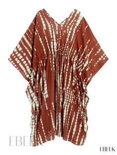 Ebeek - Vibrant Tie Dye Cover Up Dress in V-Neck Loose Fit Design - A Stylish Non-Stretch Caftan for Fashion-Conscious Women, Ideal for Beachwear and Swimwear as well as Everyday Clothing Summer Beach Cover-up Brown Kaftan, Summer Printed Brown Kaftan, Summer Brown Kaftan For Beach Cover-up, Summer Brown Printed Kaftan, Summer Brown Kaftan For Beach, Brown Tunic Kaftan For Vacation, Brown Free Size Beach Dress, Brown Free Size Dress For Beach, Brown Summer Loungewear Dress