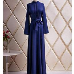 Never Worn, Beautiful Navy Blue Maxi Dress Blue Formal Maxi Dress For Fall, Blue Maxi Dress For Formal Fall Occasions, Elegant Navy Long Sleeve Maxi Dress, Modest Long Sleeve Blue Maxi Dress, Modest Blue Maxi Dress For Party, Modest Blue Maxi Dress For Fall, Modest Blue Party Dress, Blue Modest Party Dresses, Chic Blue Maxi Dress For Fall