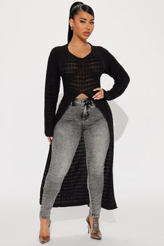 Available In Black. Maxi Sweater Top Long Sleeve Scoop Neck Cut Out 60% Cotton 40% Acrylic Imported | The Brightside Maxi Sweater Top in Black size 1X by Fashion Nova Cardigan Sweater Coat, White Dresses For Women, Women Hoodies Sweatshirts, Curve Dresses, Shop Maxi Dresses, Womens Loungewear, Sweater Fashion, High Waisted Leggings, Women Swimsuits