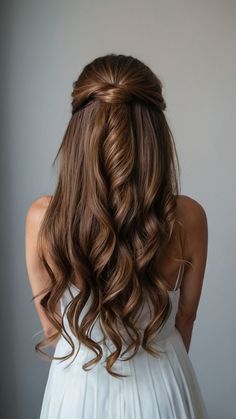 Looking for bridesmaid hair inspiration Whether you have long short or medium length hair we have simple and elegant hairstyles for every style From braids to buns side parts to updos we've got you covered Check out our collection of wedding-ready hairstyles for brunettes with options for ponytails half-up half-down styles and more Perfect for those with thin or curly hair Bridesmaid Hair Medium Length All Down, Half Up Half Down Hair Bridesmaid Medium, Wedding Updos For Long Hair Half Up, Brunette Half Up Half Down Wedding Hair, Long Hair Half Up, Long Hair Down Wedding Styles, Simple And Elegant Hairstyles, Ready Hairstyles, Bridesmaid Stuff