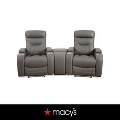 two reclining chairs sitting next to each other on top of a white background with the words macy's