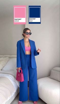 Royal Blue Color Block Outfit, Royal Blue Combination Color, Blue Color Combinations Clothes, Royal Blue Color Combinations, Royal Blue Combination, Royal Blue Pants Outfit, Semi Casual Outfit, Royal Blue Outfits, Royal Blue Pants