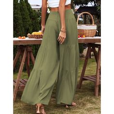 Army Green High Waist Cotton Loose Casual Pants High-waisted Cargo Pants For Summer Day Out, Wide Leg Cargo Pants For Summer Vacation, Summer Vacation Wide Leg Cargo Pants, High Waist Solid Color Pants For Vacation, Khaki Full-length Cargo Pants For Summer, Summer Wide Leg Cargo Pants For Day Out, Chic Full-length Summer Cargo Pants, Summer Vacation Wide-leg Cargo Pants, High Waist Khaki Wide Leg Pants