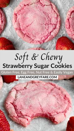 soft and chewy strawberry sugar cookies on parchment paper