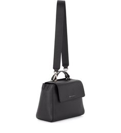 Orciani Sveva small black tumbled leather handbag with removable shoulder strap. Snap-fastening. Internal pcoket with zip. Microsuede lining. Dimensions: 26 x 21 x 13 cm. Made in italy. | Orciani Women's Sveva Small Black Tumbled Leather Handbag | SS18 Tumbling, Leather Handbag, Leather Handbags, Shoulder Strap, In Italy, Shoulder Bag, Italy, Handbags, Leather