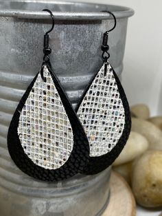 "Beautiful and shiny teardrop faux leather earrings in gold or silver disco sequin glitter, very sparkly, black hooks, measures Aprox 2\" long with black solid base. Perfect for New Year's Eve, gifts for her" Black Teardrop Earrings As Gift, Handmade Black Teardrop Earrings For Party, Glitter Teardrop Earrings For Gifts, New Years Earrings, Handmade Teardrop Faux Leather Earrings, Black Nickel-free Teardrop Earrings, Sequin Earrings, Black Hooks, Teardrop Earrings Gold