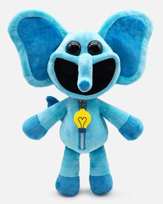 a blue stuffed animal with big ears and eyes