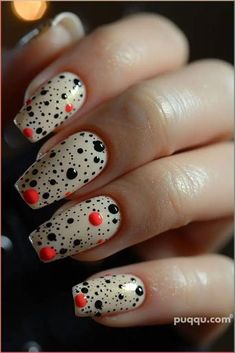 Polka Dot Nail Art Designs, Cute Fall Nail Designs, Polka Dot Nail Designs, Dot Nail Designs, Cute Nails For Fall, Nail Art Techniques, October Nails