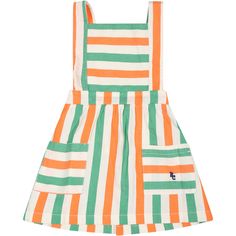 Color: Ivory Ivory striped cotton dress, with adjustable straps, elastic on the back and side pockets. It is embellished with orange and green stripes and logo embroidered on the side. 100% Cotton. Machine wash at 30°C. Green Cotton Dresses With Adjustable Straps, Green Cotton Dress With Adjustable Straps, White Sleeveless Cotton Pinafore Dress, Dress For Baby Girl, Dress For Baby, Ivory Dress, Kenzo Kids, Prada Leather, Ivory Dresses