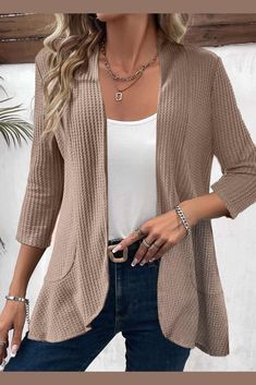 ROTITA Ruffle Patchwork 3/4 Sleeve Light Cardigan Beige Cardigan Outfit, Minimalist Wardrobe Essentials, Elegant Dresses Plus Size, 60 Outfits, Light Cardigan, Swimwear Suits, Shirt Tunic Top, Over 50 Womens Fashion, Cardigan Outfits