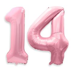 the number four balloon is pink in color