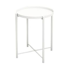 a white side table with a metal frame around it's legs and bottom section