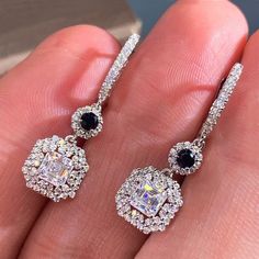 Luxury Black Engagement Dangle Earrings Zircon Wedding for Women Jewelry - Genuine - Gemstone Accessories 2022, Engagement Style, Writing Gifts, Trendy Earrings, Earring Type, New Jewelry, Wedding Earrings, Jewelry Trends, Cute Jewelry