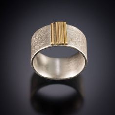 Five Gold Lines Ring Silversmithing Jewelry, Silver Jewlery, Mixed Metal Rings, Handmade Silver Jewellery, Jewels Rings, Contemporary Ring, Ringe Gold, Wide Band Rings, Minimalist Jewelry