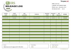 a mileage log is shown in the form of a large, green and white sign