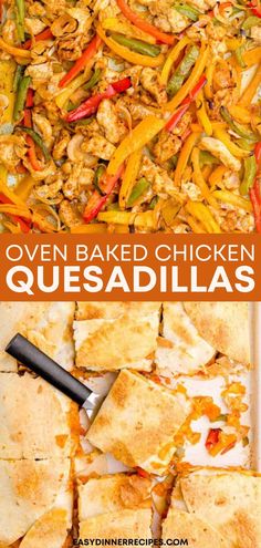 chicken quesadillas in a pan with the title overlay