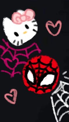 an image of hello kitty and spiderman drawn on the back of a t - shirt