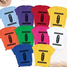 six different colored t - shirts with the word gogo written on them