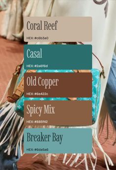 the color scheme for coral reef, casal, old copper, spicy mix and breaker bay