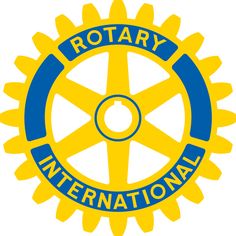 the rotary international logo is shown in blue and yellow