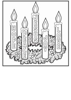 a coloring page with candles and flowers