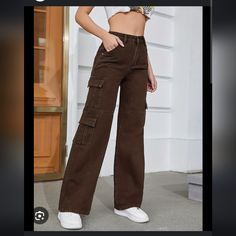 Zara Dark Brown Straight Leg With White Stitches Cargo Jeans Kpop Y2k, Cotton Cargo Pants, Zara Jumpsuit, Jeans Cargo, Outfit Jeans, Color Coffee, Y2k Jeans, Grey Denim, Women Denim Jeans