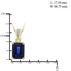 Made With 14K Gold Plated Sapphire Gemstone Pendant 18" Chain You'll light up the room with this striking blue sapphire eight-millimeter by six-millimeter emerald-cut pendant set in 14kt gold over sterling silver with a high-polish finish. This pendant comes with an 18-inch rope chain. Rectangular Diamond Cut Sapphire Jewelry, Rectangular Sapphire Jewelry With Diamond Cut, Sapphire Baguette Cut Birthstone Jewelry, Emerald Cut Sapphire Jewelry For May Birthstone, Emerald-cut Sapphire Jewelry For May Birthstone, Formal Sapphire-colored Emerald-cut Jewelry, Gold Octagon Sapphire Jewelry, Octagon Sapphire Jewelry With Diamond Accents, Blue May Birthstone Jewelry For Formal Occasions