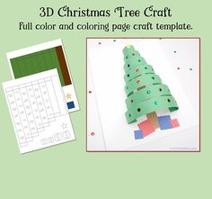 a christmas tree craft is shown next to the printable paper and coloring page