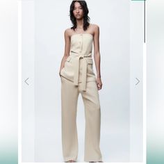 Nwt!! Pants That Go With Top Being Sold Separately Chic Beige Strapless Jumpsuit For Summer, Elegant High-waist Strapless Jumpsuit For Spring, Elegant High Waist Strapless Jumpsuit For Spring, Chic Beige Wide-leg Pantsuit, Spring Strapless Jumpsuit For Work, Chic Summer Wide-leg Pantsuit, Chic Summer Pantsuit With Wide-leg Pants, Chic Strapless Summer Pantsuit, Chic High Waist Strapless Jumpsuit For Work