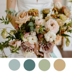 Elegant bridal bouquet in beige tan, white, blush, golden brown, rust and silver sage tones Agave Wedding Color, Mustard Wedding Theme, Nikkah Theme, Tan Wedding Colors, Green Wedding Color Palette, Tivoli Wedding, Blue Color Palette Wedding, Champagne Wedding Themes, Blue And Green Wedding