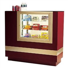 a vending machine that is red and brown