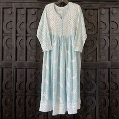 Handcrafted Lucknowi Fine Chikankari Gown Dress Blue - PinkPhulkari California Chikankari Gown, Phulkari Pants, Light Blue Gown, Lucknowi Kurta, Gharara Suits, Patiala Salwar Suits, Chikankari Embroidery, Bridal Dupatta, Fine Embroidery