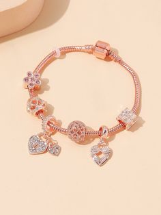 Rose Gold Charm Bracelet, Pandora Bracelet Designs, Shein Finds, Pandora Jewelry Charms, Embellished Fashion, Rose Gold Charms, Trendy Bracelets, Necklace For Girlfriend