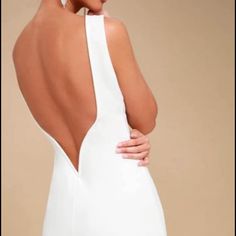 White Backless Dress From Lulus- Never Worn. Bought For Rehearsal Dinner And Didn’t Fit Quite Right But So Adorable! White Backless Summer Dress With Zipper, White Backless Dress With Back Zipper For Summer, White Mini Dress With Cutout Back For Brunch, White Mini Dress With Cutout Back For Party, White Backless Mini Dress With Cutout Back, White Mini Dress With Cutout Back For Date Night, White Mini Dress With Back Opening For Date Night, White Mini Dress With Cutout Back For Evening, Chic White Backless Dress With Back Zipper