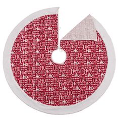 a red and white circle with words all over it