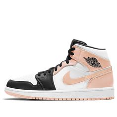 Pink shades accent at the helm, dressing up the ankle flaps, heel wrap, eye stay, and tread, while black and white neutrals take the rest of the leather paneling. Wings iconography stamp in black, a stark contrast to the Jumpman at the heel, finishing what is effectively a re-imagining of the pair’s inspiration. SKU: 554724-133Release Date: 21 Jun 2021Color: White/Black/Arctic Orange Jordan 1 Mid Crimson Tint, Air Jordan Mid, Jordan Model, Black Wings, Nike Air Jordan 1, Air Jordan 1 Mid, Custom Sneakers, Jordan 1 Mid, Black & White