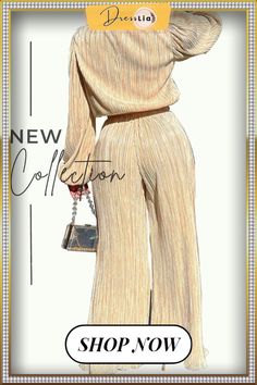 Retro Long Sleeve Top Loose Pleated Wide-leg Pants Set 1 Million, Long Sleeve Top, Leg Pants, Wide Leg Pants, Pants Set, Long Sleeve Tops, Sleeve Top, Wide Leg, Long Sleeve