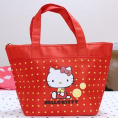 Details: Purchased In Taipei! Liven Up Your Day With This Cheery Red Lunch Pail-Style Bag Featuring Hello Kitty And A Yellow Polka Dot Print! Bag Is Made Of A Structured Polyester Material, Which Makes For Easy Clean-Up. Zips Along The Top And Also Has A Small Pocket On The Inside. Use It To Pack Food Or Snacks, Or To Store Your Trinkets Or Cosmetics! Super Versatile And Works For Pretty Much Anything :) **This Listing Is Posted On Multiple Platforms** Dimensions: Top Length: 12" Bottom Length: Hello Kitty Red Bag For Everyday Use, Red Hello Kitty Print Bag For Everyday Use, Rectangular Hello Kitty Everyday Bag, Playful Rectangular Hello Kitty Bag, School Bags With Hello Kitty Print, Rectangular Shape, Dr Belongings, Lunch Pail, Hello Kitty Sanrio, Hello Kitty Bag