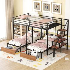 a bunk bed with two beds underneath it