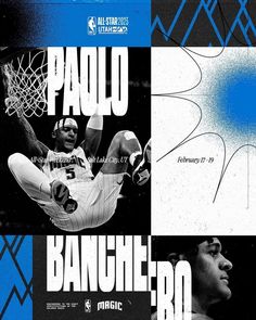 an advertisement for the basketball team called paul, featuring photos of players in blue and white