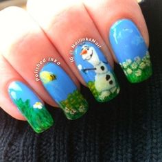 Disney Frozen - Olaf Frozen Nail Designs, Diy Disney Nails, Olaf Nails, Disney Frozen Nails, Frozen Nail Art, Simple Disney Nails, Disney Halloween Nails, Hans Frozen, Disney Christmas Nails