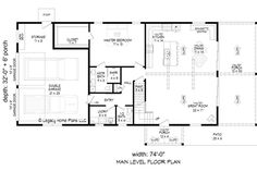 the first floor plan for a home with an attached garage and living room, as well as