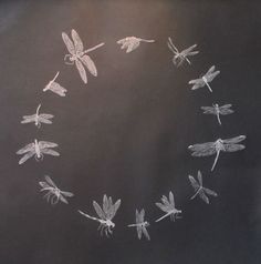 chalk drawing of six dragonflies in a circle