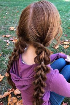 Pigtail Loop Braids, Hart Hair Styles, Two Dragon Braids, Braided Pigtails With Bangs, Cute Hairstyles Red Hair, Girl Heart Hairstyles, Heart Bubble Braid, Fun Pigtail Hairstyles, How To Heart Braid