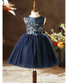 Buy navy blue short tulle girls formal party dress with embroidery at wholesale price online. Free shipping and pro custom service since 2009. Champagne Flower Girl, Flower Girl Dresses Champagne, Girls Attire, Cheap Flower Girl Dresses, Girls Dresses Online, Dress With Embroidery, Formal Party Dress, Navy Blue Shorts, Formal Party